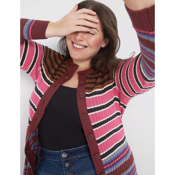 Lane Bryant Longline Striped Duster Cardigan Plus Size 14 16 NWOT - Picture 2 of 10